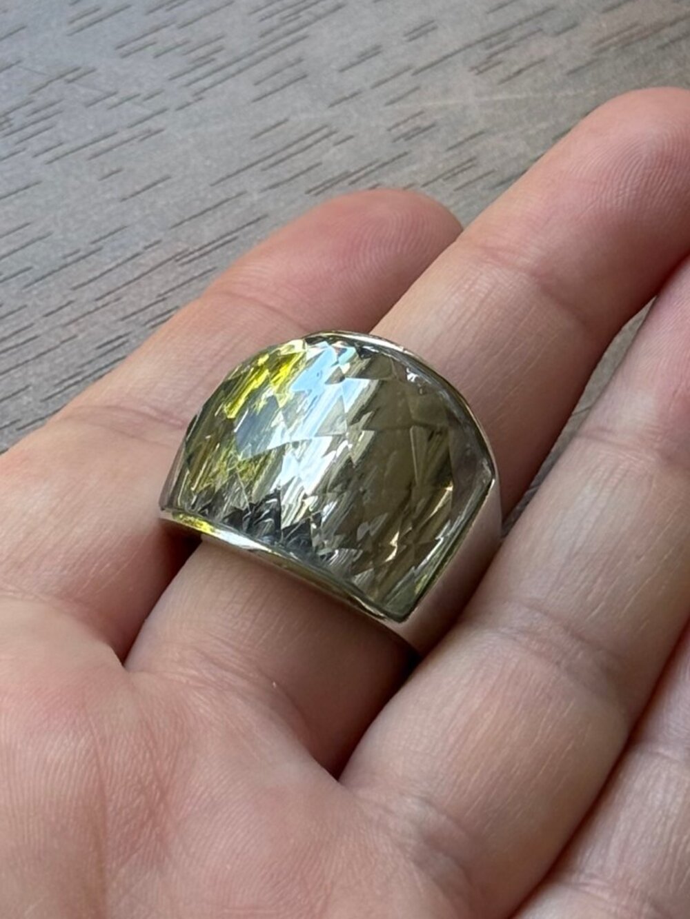 Italian Designer Crystal and Stainless Steel Statement Ring